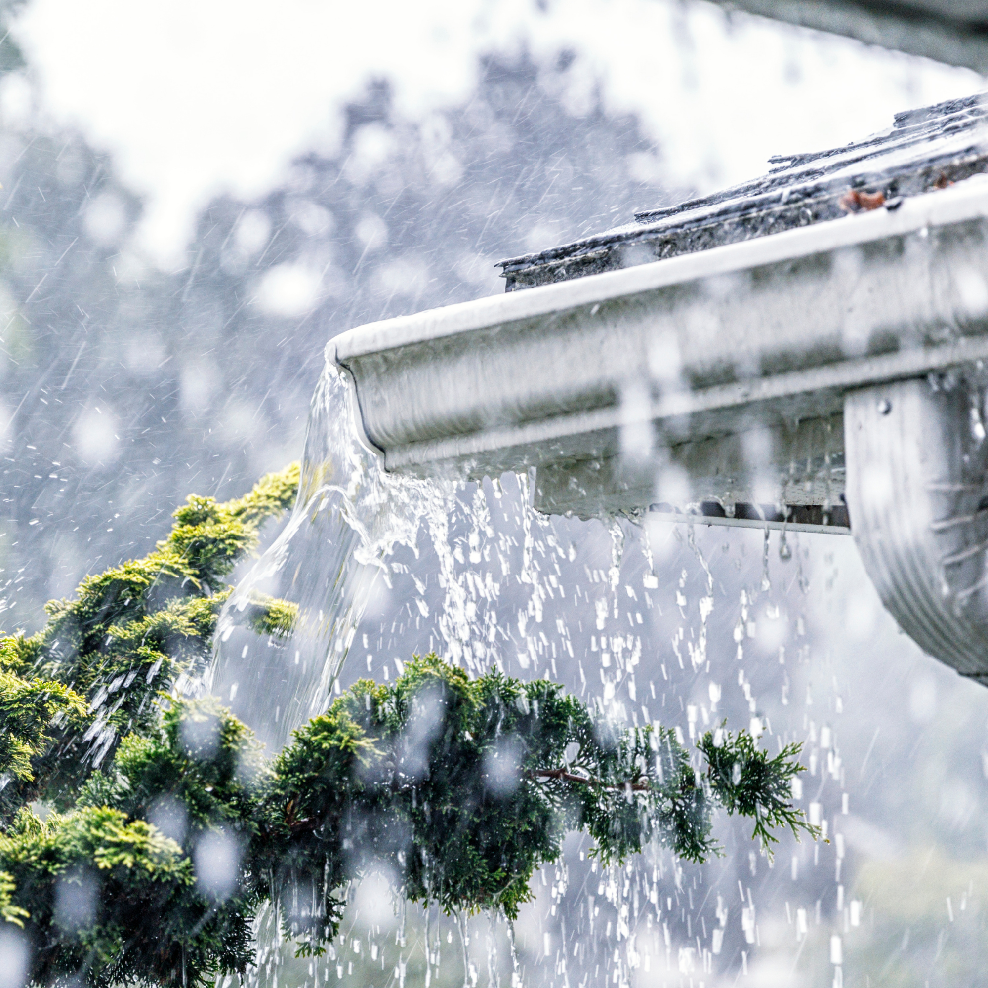 water overrunning a house gutter 